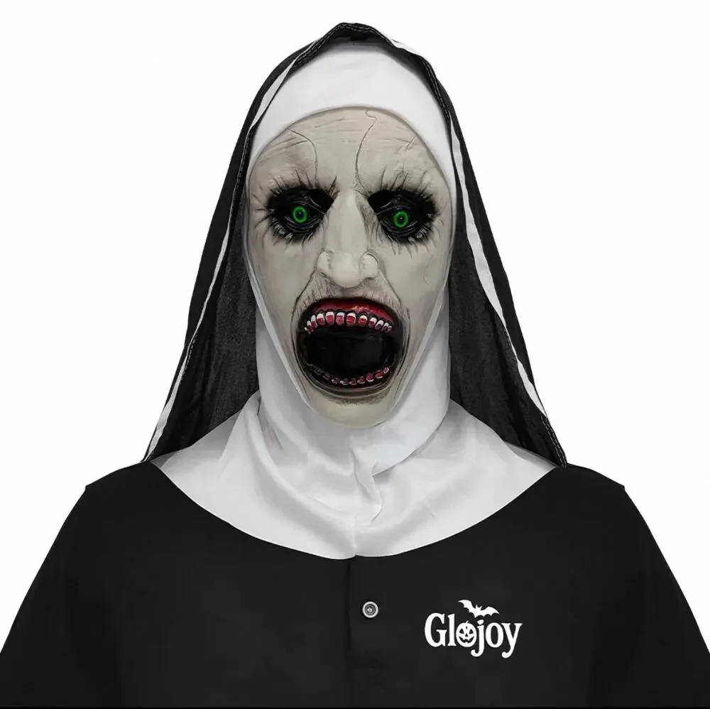 Horror Valak Nun Mask, Halloween Scary Demon Nun Headgear for Cosplay